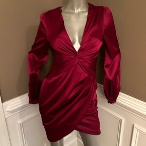 NWT FASHION NOVA Mini Twist Red Dress Size Small Long Sleeves